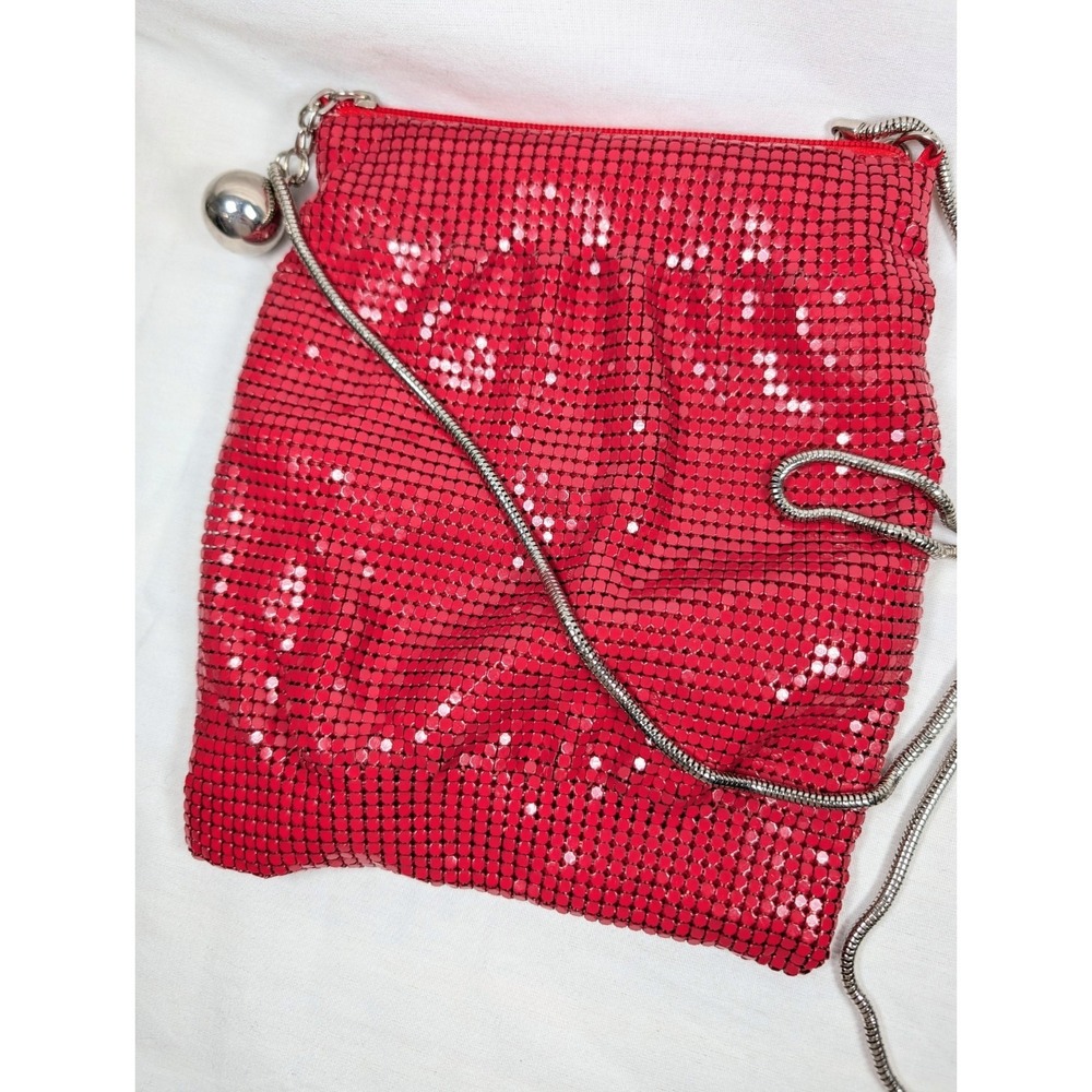 The Limited Handbag Purse Small Red Metallic Mesh Silver Chain Strap